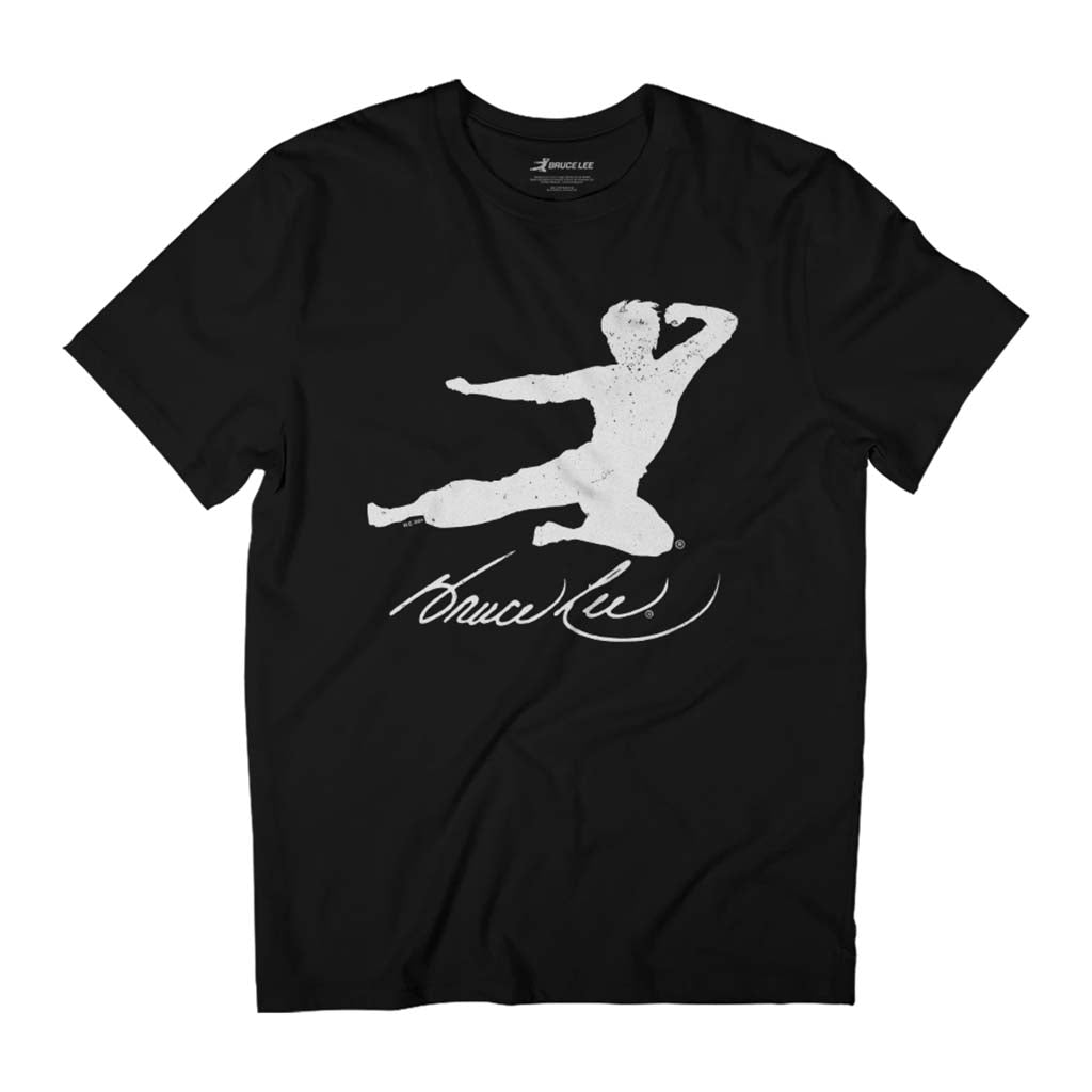 Bruce Lee Jumping Kick White Distressed Men's T-Shirt product image 1