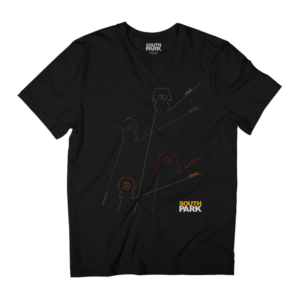 South Park Stan Kenny Kyle & Cartman Line Art Men's T-Shirt product image 1