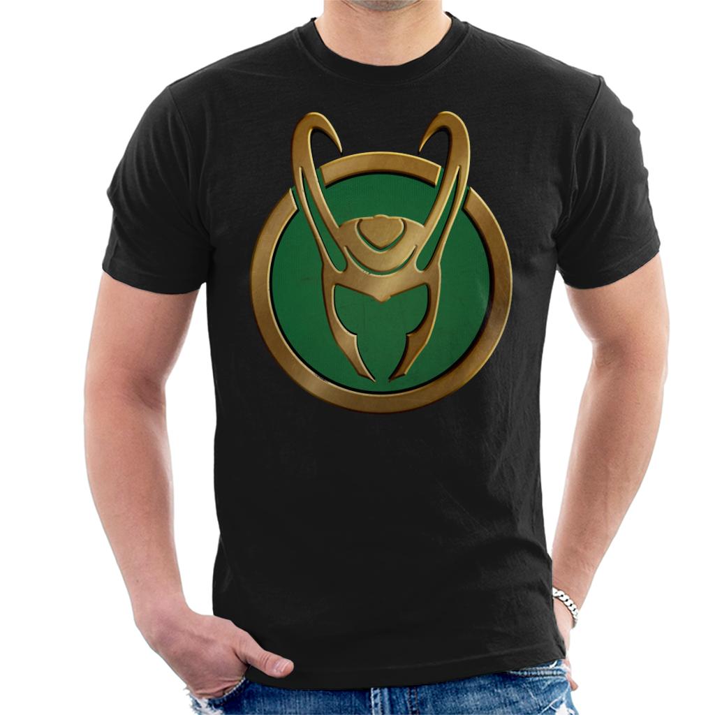 Marvel Loki Gold Horns Helmet Logo Men's T-Shirt product image 1