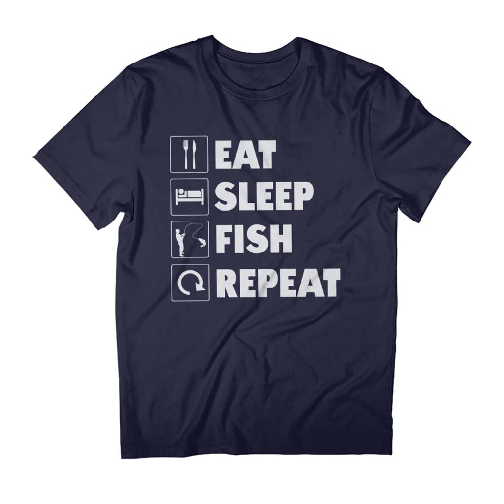 Eat Sleep Fish Repeat White Text Father's Day Men's T-Shirt product image 1